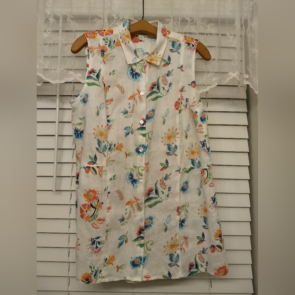J Jill Sleeveless linen button down blouse